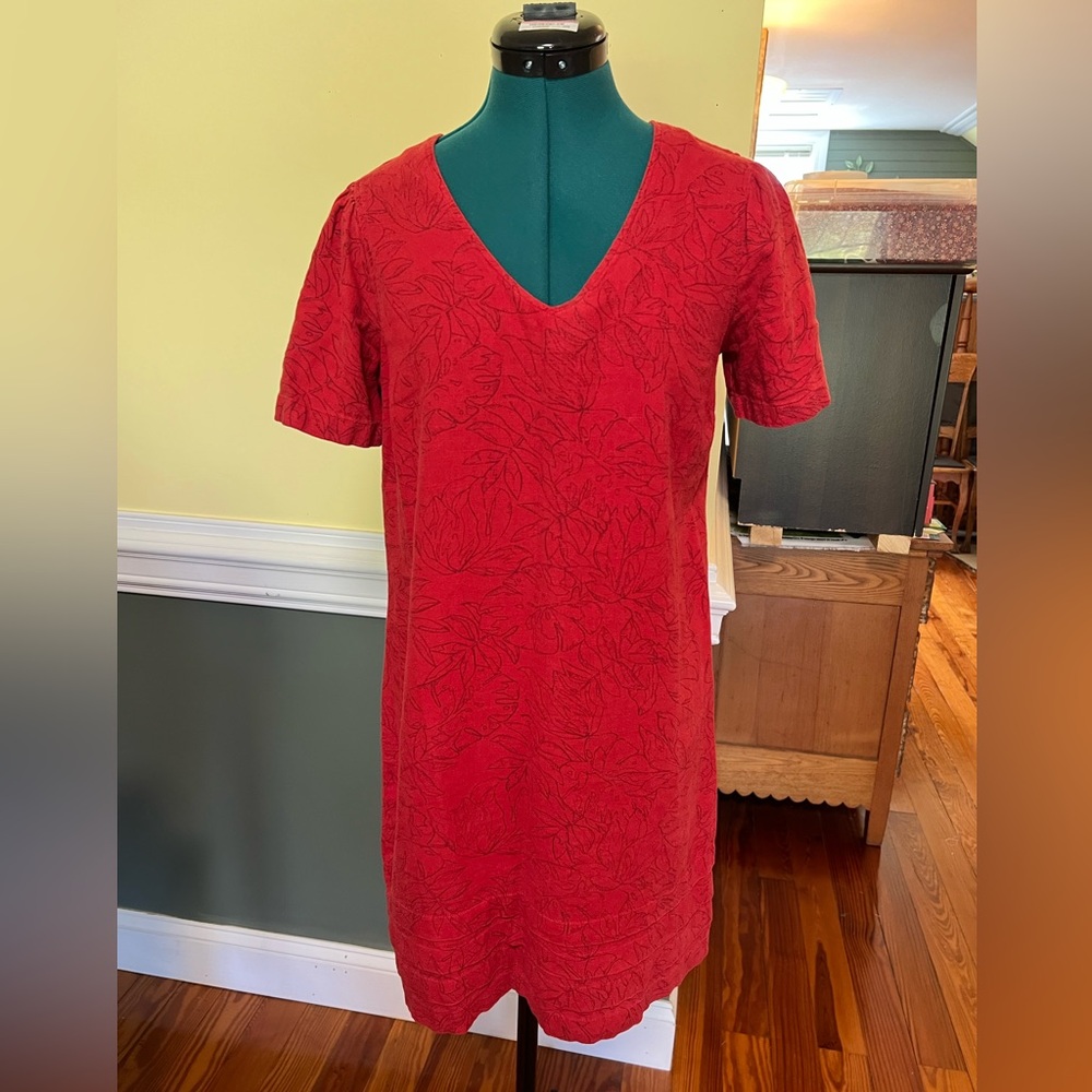 LAST CHANCE Nicole Miller Botanical Leaf Red Linen Dress Small